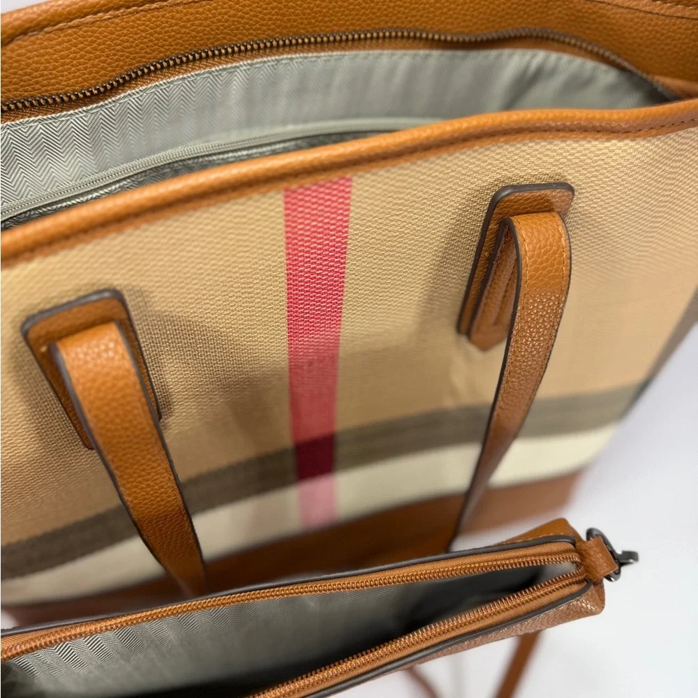 2 piece tote bags!  Stylish Tan and Pink Checkered - Picture 5 of 11